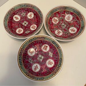 Chinese‎ Mun Shou Longevity Porcelain Sauce Bowls Set Of 3   4”